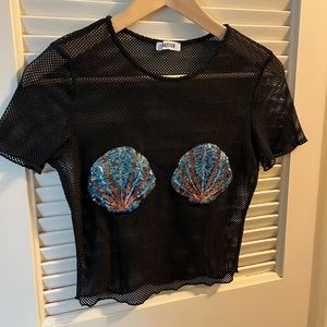 sequin mesh shell shirt